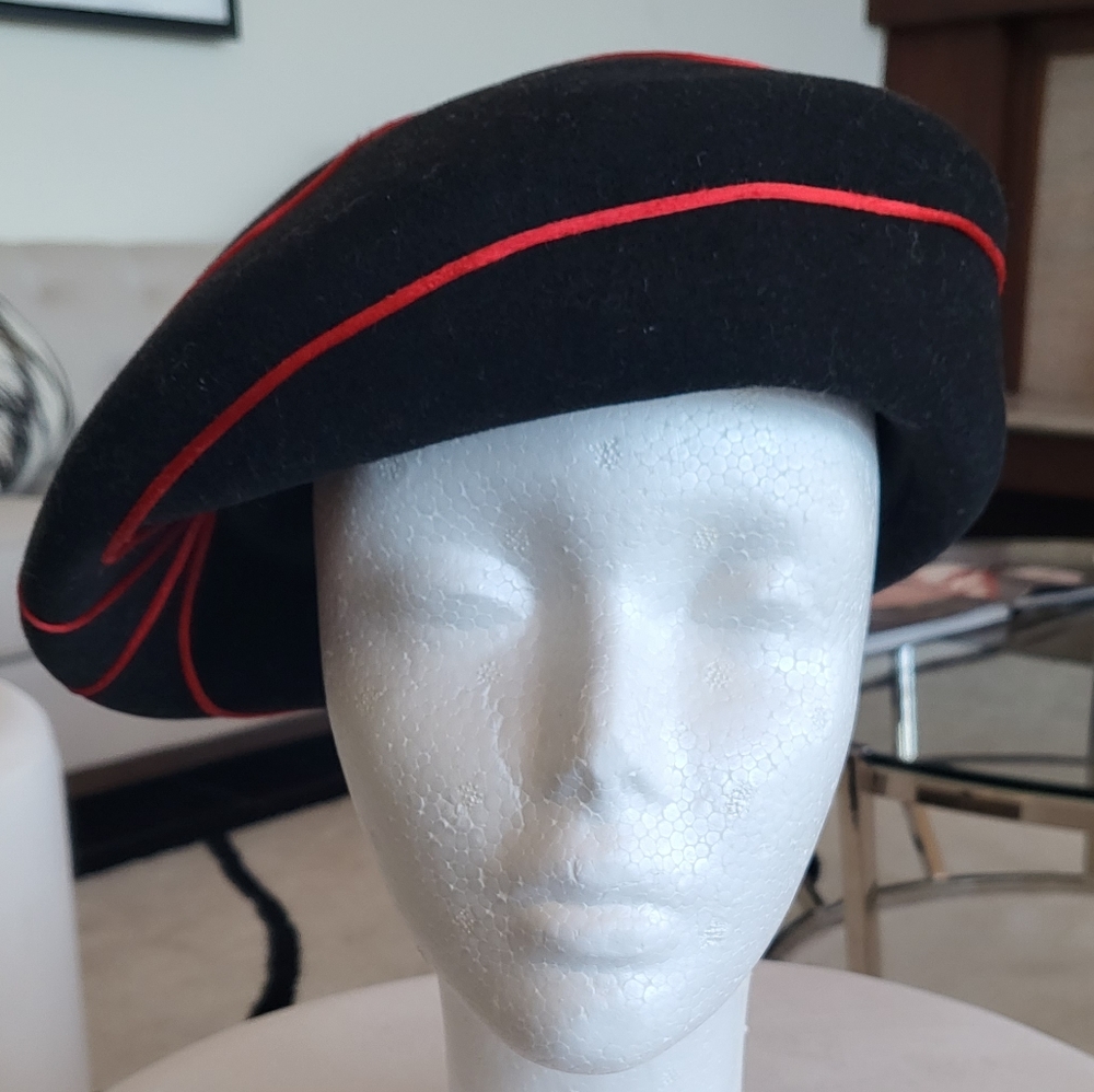 Vintage Adolfo II Wool Black & Red Hat